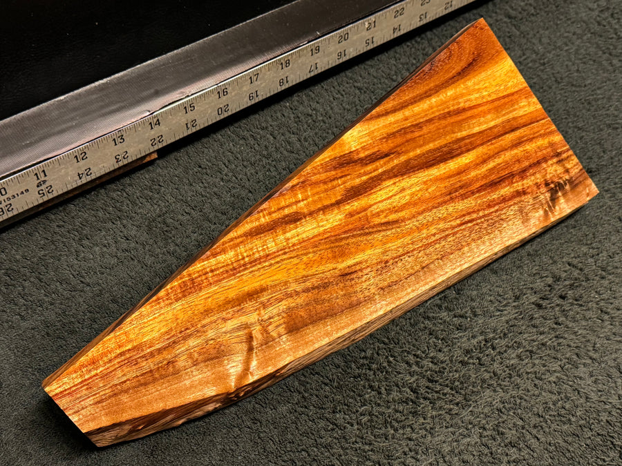 Hawaiian Curly Koa Wood Billet - 13" x (5.5" to 1.5") x 0.875"